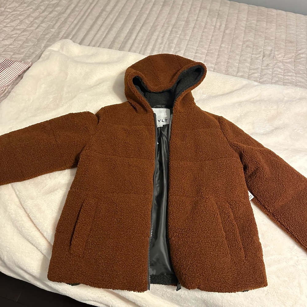 NVLT Brown Sherpa-Lined Zip Jacket